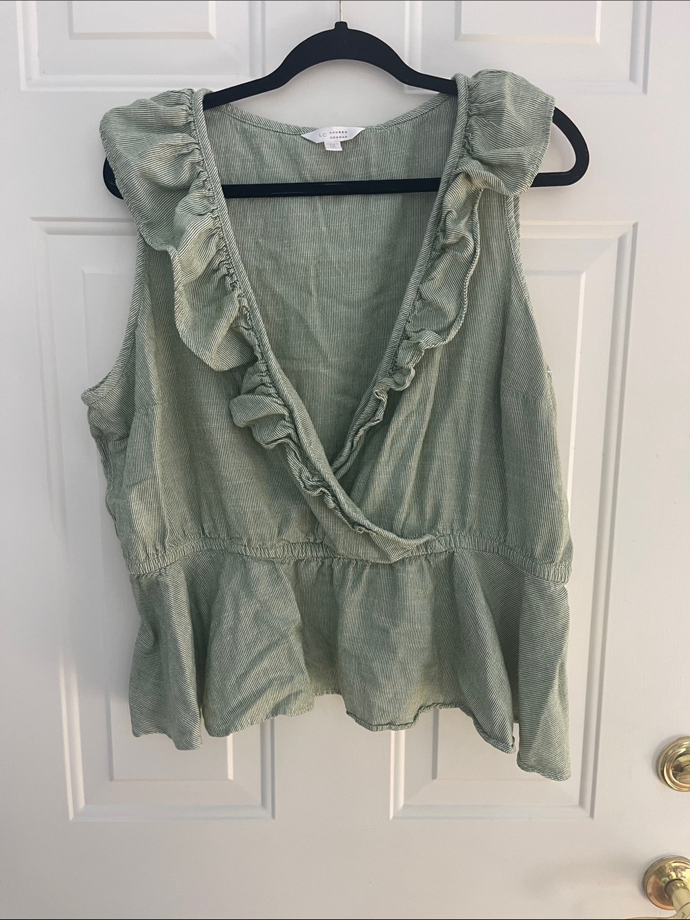 LC Lauren Conrad Sage Green Ruffled Wrap Tank